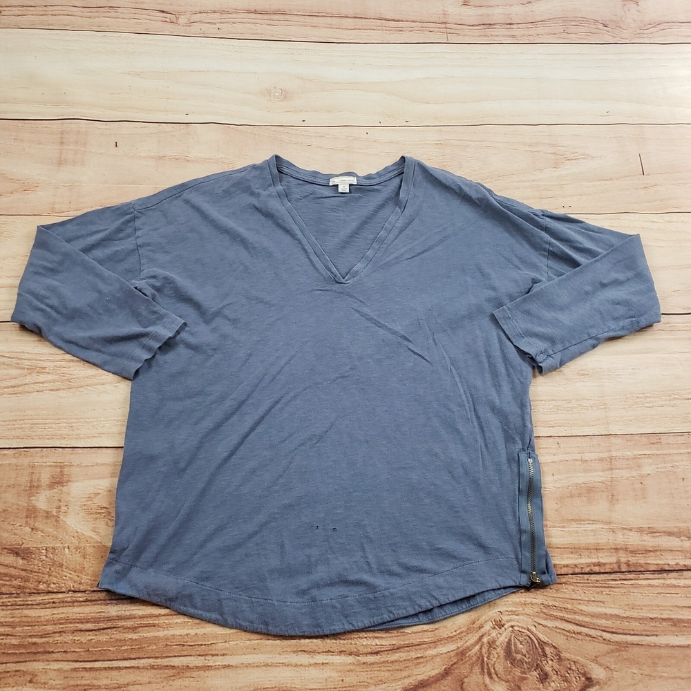 Gap Shirt Womens Medium Blue 3/4 Sleeve Casual V-Neck Zip Cotton Ladies M *